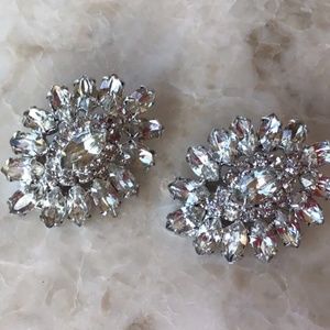 KRAMER SIGNED SILVER TONE CLIP ON EARRINGS PRONG SET RHINESTONES